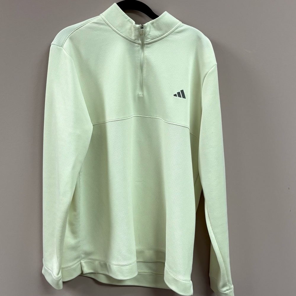 Adidas Golf Mens XL Quarter Zip Pullover Mint Green Waffle Knit Textured Sweater